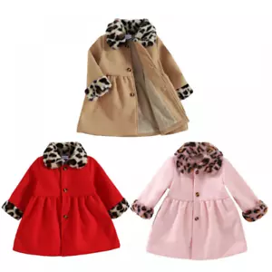 Kids Toddlers Baby Pleated Jacket Tops Girls Winter Warm Faux Fur Collar Coats - Picture 1 of 15