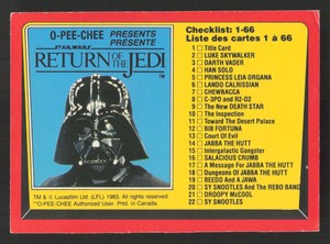 Checklist 1-66 1983 O-Pee-Chee Return of the Jedi #131 EX b {0427