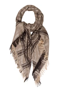 GUCCI Shimmer Diamante Wool-Blend Dark Brown Shawl Metallic Silver-Tone Sq 50x50 - Picture 1 of 7
