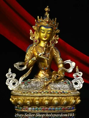 Gemas con incrustaciones de oro dorado de 24 quilates bronce antiguo del Tíbet de 9" Diosa Vajradhara Vajrabhairava Foto 1 de 4