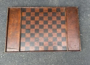 Antique double-sided pine game board old red black paint exceptional condition - Picture 1 of 10