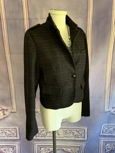 American Eagle Outfitters Plaid Wool Single Button Crop Jacket MEDIUM Hacking - Picture 1 of 9