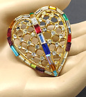 Vintage Trifari Heart Brooch Pin Tiny Rhinestone Plus Multicolor Baguettes