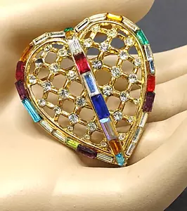Spilla Cuore Vintage Trifari Piccolo Strass Più Bacchette Multicolore - Foto 1 di 11
