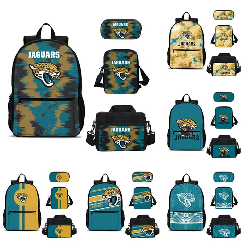 Jacksonville Jaguars School Backpack 4PCS Shoulder Bag Lunch Bag Pencil Case Cover