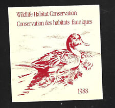CANADA WILDLIFE HABITAT CONSERVATION STAMP #FWH4 FROM 1988