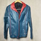 Vintage Unique Leather Jacket Red Green Blue Moto Zip Collar Tight Costumer VTG