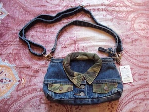 Women Washed Blue Denim Jeans Camo Jacket Zip Handbags Shoulder Crossbody Bag - Picture 1 of 8