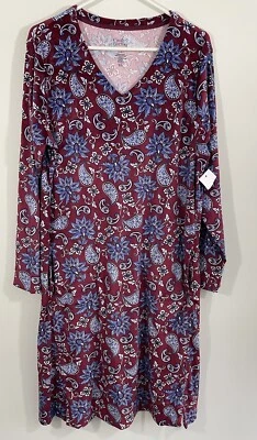 Nuevo Croft Barrow Velour Camisón Mujer Talla XL Paisley Largo SLV Borgoña Bolsillos Foto 1 de 4
