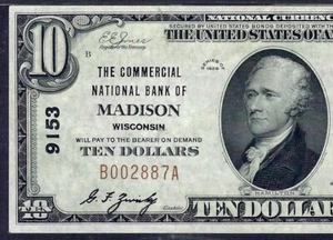 🇺🇸 WI 1929 $10 ♚♚MADISON, WISCONSIN♚♚ PMG ABOUT UNC 55 EPQ - Picture 1 of 3