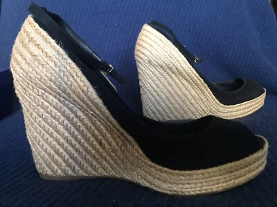 Jean Michel Cazabat Zulaka Black Suede Wedge Heel Espadrilles Size 41 - Изображение 1 из 4