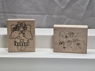 D.O.T.S. Fireworks + Miss July Wood Base Rubber Stamp GUC 4th Of July - Image 1 of 4