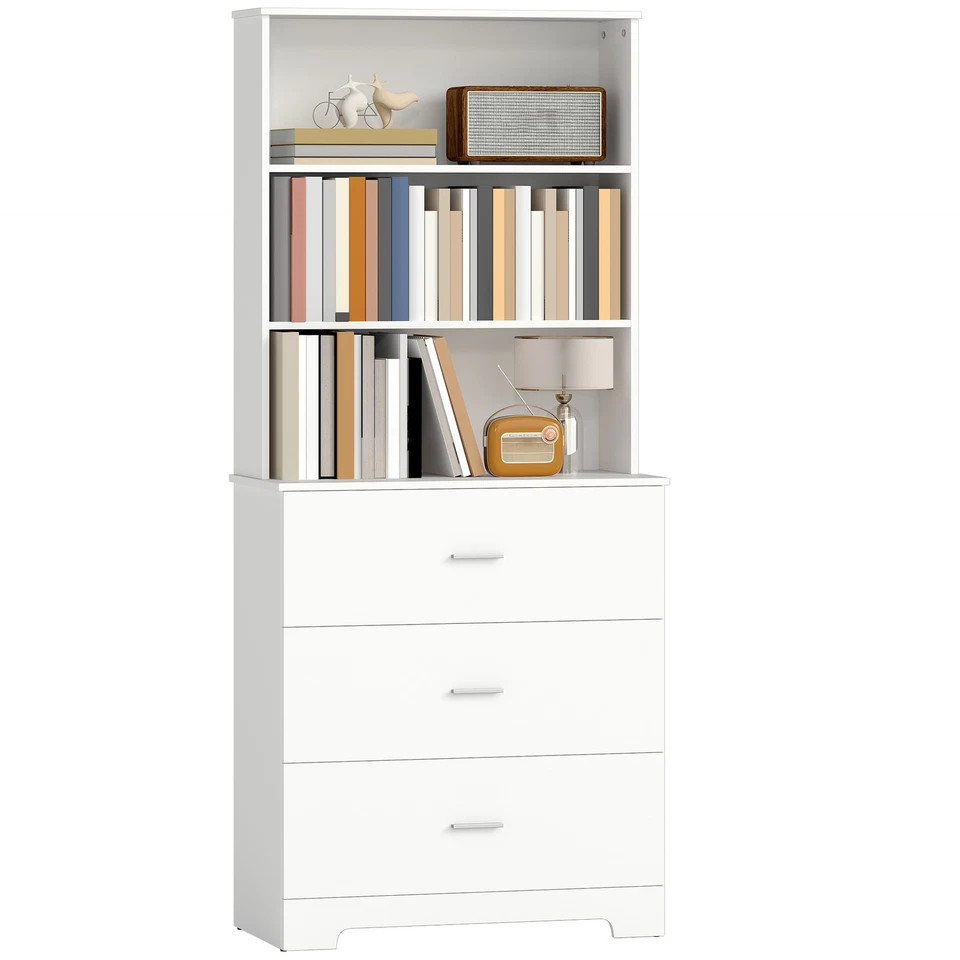 HOMCOM Libreria a Muro con 3 Ripiani Aperti e 3 Cassetti in Legno Bianco - Immagine 1 di 1