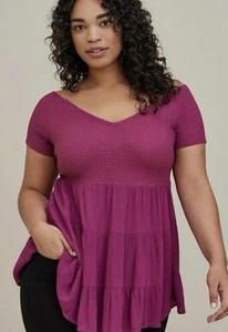 Torrid gesmoktes schulterfreies Babydoll Oberteil lila Übergröße 4x (26) - Bild 1 von 21