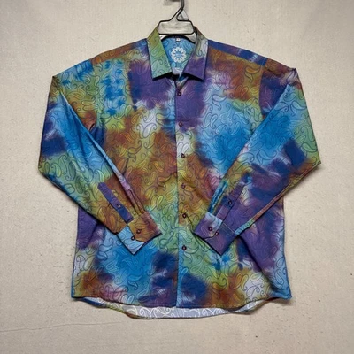 Camisa Visconti Uomo Multicolor Cachemira Manga Larga Con Botones Hippie Salvaje Talla XL Foto 1 de 4