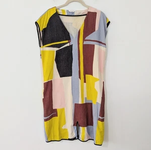 Anthropologie 34N 118 W Raw Silk Colorblock Mini Dress V Neck Split Front Small - Picture 1 of 13
