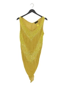AllSaints Women's T-Shirt S Yellow Striped 100% Viscose Sleeveless V-Neck Basic - Picture 1 of 7