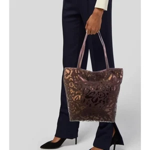 Carlos Falchi Tote Brown Suede Animal Print Silver-Tone Hardware Bag - Bild 1 von 7