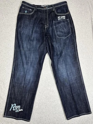 Rocawear Jeans Mens 40x34 Blue Dark Wash Ivy League Edition Embroidered Baggy - Image 1 of 4
