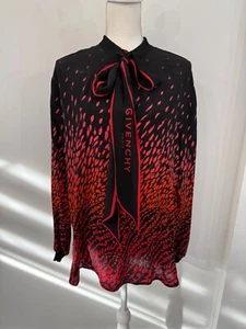 GIVENCHY Red Silk Crepe Blouse with Bow Tie V Neck STUNNING Designer Top Sz 40 - Picture 1 of 11