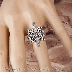 VOODOO VEVE - PAPA LEGBA - RING Veve Sterling SILVER 925 Lwa Vodou - Picture 1 of 8