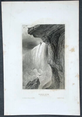Vista impresa antigua de H. Meyer 1850 de Table Rock, río Cataratas del Niágara, Ontario Foto 1 de 2