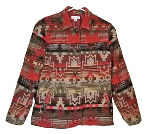 Coldwater Creek Jacket Womens 16 Red purple Aztec Blanket Coat Wool Blend    T43 - Picture 1 of 8