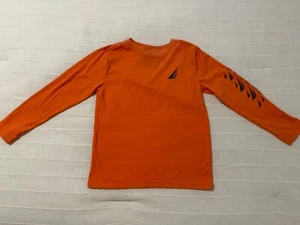 Little Boys Size 5 NAUTICA Long Sleeve Logo Front & Sleeve Orange/Navy T-Shirt - Picture 1 of 13