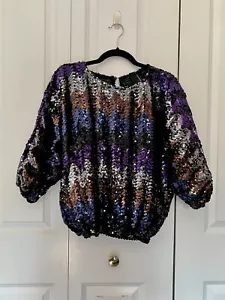 Blusa Top Vintage JOY STEVENS Multicolor Lentejuelas Moda Discoteca - Talla L NUEVA - Imagen 1 de 10