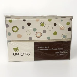 OsoCozy 100% Cotton Unbleached Pre-Folded Diapers Size 1 Quantity 6, 7-15 LBs - Picture 1 of 2