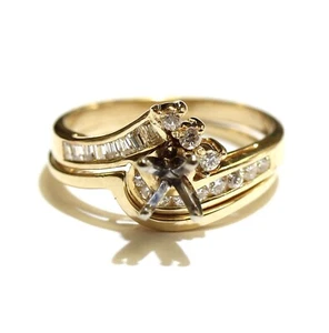 Anillo de compromiso de diamantes semi montura de 0,26 quilates de oro amarillo de 14k conjunto de alianza de boda 3,7 g - Imagen 1 de 9