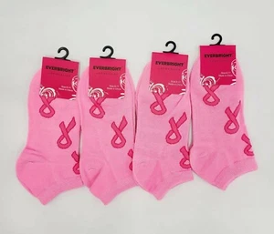 Everbright Womens Pink Ribbon Breast Cancer Low Cut Socks-4 Pairs Size 9-11 NEW - Picture 1 of 7