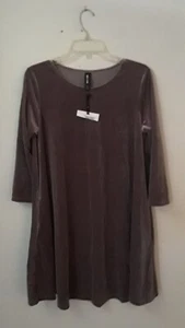 NWT Large AGNES & DORA Purple Velvet 3/4 Sleeve Swing Tunic Dress - Picture 1 of 6