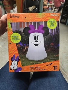 Disney Gemmy Halloween Airblown Inflatable Minnie Mouse Ghost 3.5” Lights Up - Picture 1 of 9