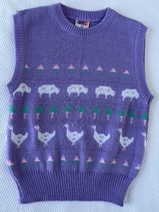 vintage 80s girls 4 5 6 Popsicle brand sweater vest purple animals geese - Picture 1 of 8