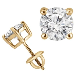 Pendientes redondos de diamantes para mujer de 1,50 quilates creados en laboratorio de oro amarillo de 18 k con 4 puntas - Imagen 1 de 4