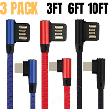 3 Pack 3/6/10 FT 90 Degree USB Data Charging Cable For iPhone iPad Charger Cord