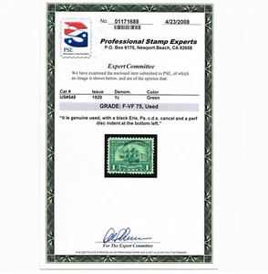 EXCELLENT GENUINE SCOTT #548 USED 1920 PILGRIM ISSUE PSE CERT GRADED F-VF 75 - Picture 1 of 3