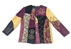 Alex Kim Jacket Womens Medium Patchwork Art To Wear Embroidered Boho Retro - Picture 1 of 9