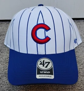 Chicago Cubs Mütze weiß blau Nadelstreifen '47 MVP verstellbar Druckknopflasche Einheitsgröße - Bild 1 von 3