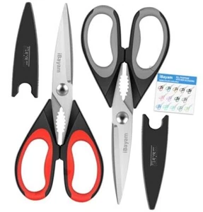 Kitchen Scissors All Purpose Heavy Duty Meat 2-Pack Black Red, Black Gray - Picture 1 of 7