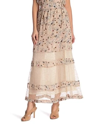 Nueva maxi falda para mujer estampada avellana con paneles de encaje talla grande Foto 1 de 4