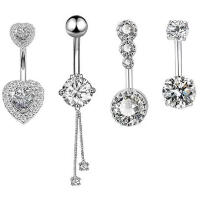 Piercing barra curvada ombligo 14G 4-8 piezas anillos ombligo acero inoxidable circonita cúbica Foto 1 de 4