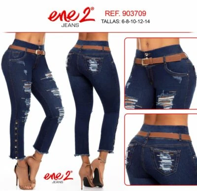 MUJER JEANS MUJER COLOMBIANOS PUSH UP LEVANTA COLA LEVANTAMIENTO DE GLÚTEOS SEXY AZUL - Imagen 1 de 3