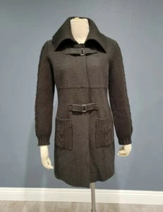 BERNARDO Khaki Green Wool Blend & Cable Knit Coat sz S - Picture 1 of 10