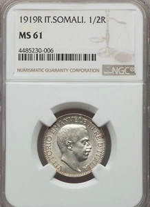 1919 R Italian Somaliland 1/2 Half Rupia, NGC MS 61, Lusterous & Scarce In MS - Picture 1 of 2