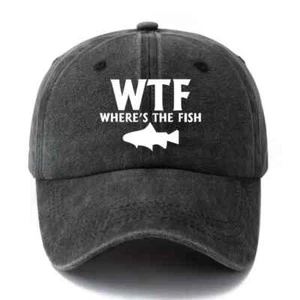 Unisex Baseball Cap - WTF Where's the Fish, schwarz, verstellbar, Angelmütze - Bild 1 von 3