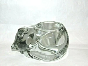 INDIANA GLASS CLEAR CRYSTAL SLEEPING NAPPING KITTY CAT VOTIVE CANDLE HOLDER  - Picture 1 of 7