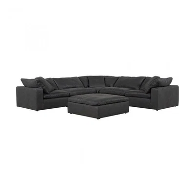 Silla sin brazos de cuero nobuck/marco de madera de arcilla Moe's Home Collection en negro Foto 1 de 4