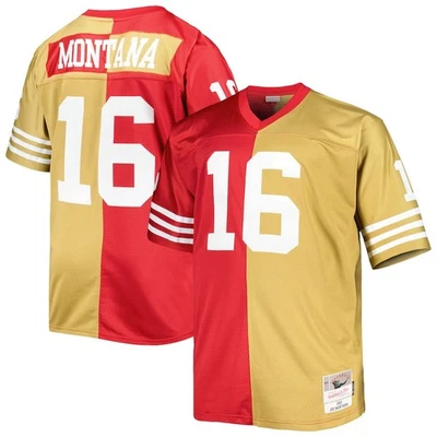 Camiseta deportiva para hombre Mitchell & Ness Joe Montana escarlata/dorada de los San Francisco 49ers dividida Foto 1 de 3